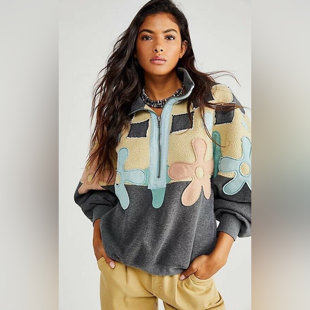 Free People Gray Oversized Graphic Hoodie